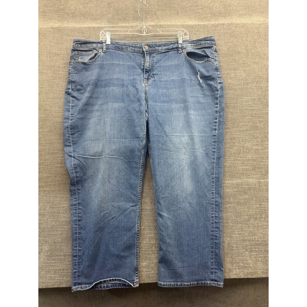 APT.9 Capri Jeans Womens 22W Blue Denim Stretch Beaded High Rise Straight Leg